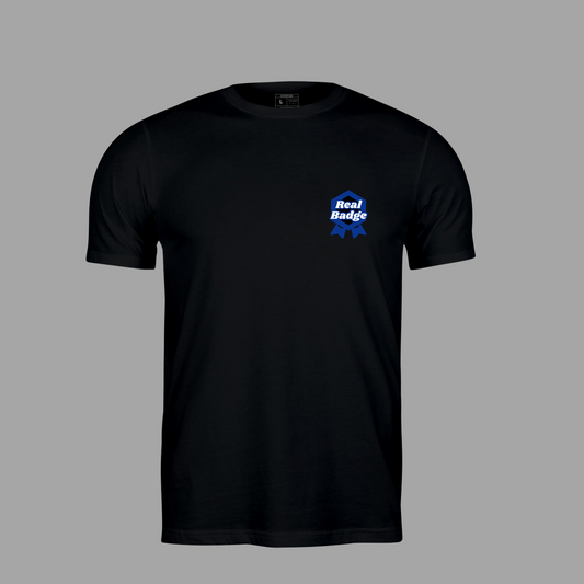 Black Short Sleeve Crew Neck Tee (Blue)
